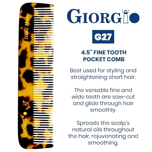 Miniatura 2 de Giorgio G27 - Peine de bolsillo para dientes finos, hecho a mano, alisador de pelo para el cuidado diario del cabello, bigote y barba para hombres