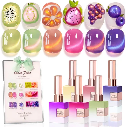 Miniatura 34 de Double Rhythm - Juego de esmalte de uñas de gel ojo de gato de 6 unidades, mismo color, misma botella, 14.8 ml, brillo con glitter, con imán