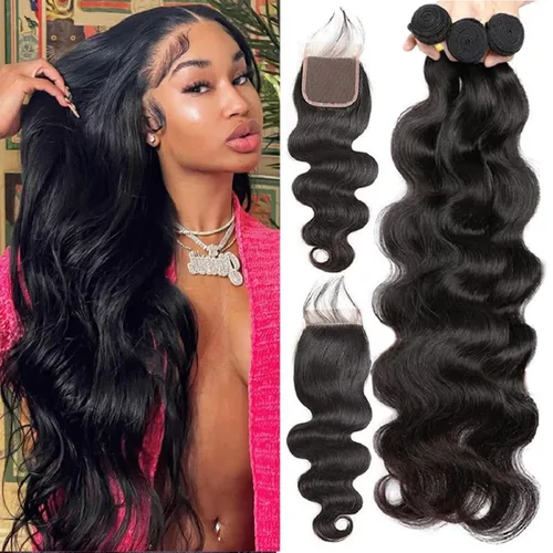 Miniatura 9 de Paquete de Cabello Humano Ondulado 3 paquetes (10, 12, 14 pulgadas) Extensiones de Cabello Virgen Brasileño 100% Sin Procesar Color Negro Natural