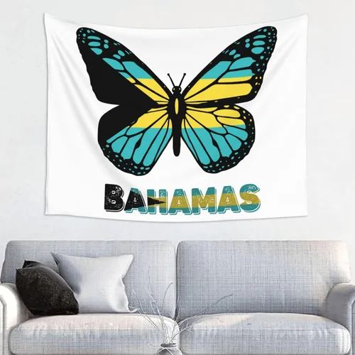 Póster de tapiz con bandera de las Bahamas de mariposa de 29 x 37 pulgadas, decoración del hogar, decoración para colgar en la pared, dormitorio,