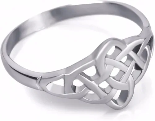 Miniatura 2 de ELFASIO Anillo para mujer con diseño irlandés clásico de nudo celta de acero inoxidable