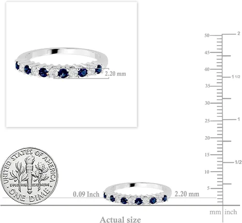 Miniatura 5 de Dazzlingrock Collection Alianza de boda apilable de zafiro azul y diamante blanco redondo alternativo en oro de 10 quilates