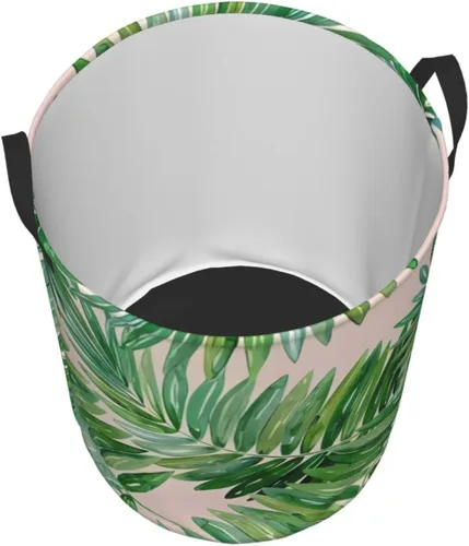Miniatura 3 de Cesta de lavandería con hojas de palmera, organizador circular con asas para baño, dormitorio