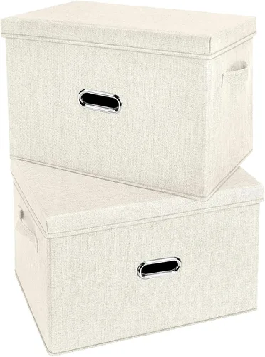 Miniatura 18 de Papeleras grandes plegables de tela de lino, con tapa y asas extraíbles, organizador de cajas de almacenamiento lavables, cubos con cubierta