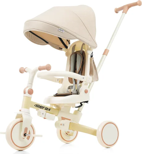 Cochecito de triciclo de bebé 7 en 1 para niños pequeños de 1 a 6 años con mango de empuje ajustable, asiento giratorio, toldo retráctil Amarillo