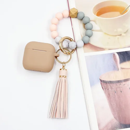 Miniatura 2 de KOUJAON Funda compatible con AirPods 4, funda protectora de silicona suave con llavero de pulsera, compatible con auriculares inalámbricos Apple Té