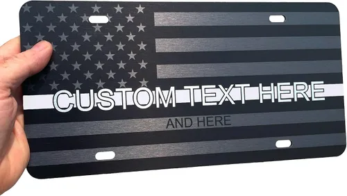 Miniatura 41 de JASS GRAPHIX Placa de matrícula personalizada con la bandera estadounidense de línea amarilla, homenaje personalizado a despachadores y operadores