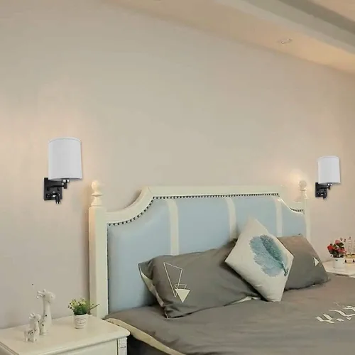 Miniatura 6 de LEDMyplace - Apliques de pared LED de 1 luz, lámpara de interior para sala de estar con puertos USB y tomacorriente, base E26, cuerpo de hierro