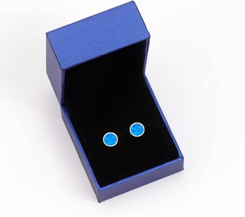 Miniatura 6 de White Gold Plated Sterling Silver Opal Stud Earrings 3mm-8mm Options, Simulated Opal Dot Studs Hypoallergenic Jewelry