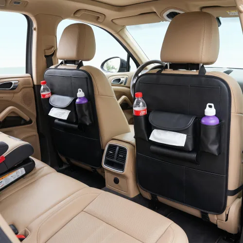 Miniatura 9 de Paquete de 2 organizadores para la parte trasera del asiento del automóvil con cubiertas universales, organizadores de viaje en cuero sintético