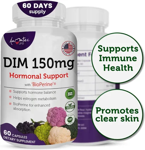 Miniatura 7 de Complejo DIM para mujer de 150 mg – Pastillas equilibradoras de estrógeno bioperina para la menopausia y los sofocos para aliviar el acné hormonal