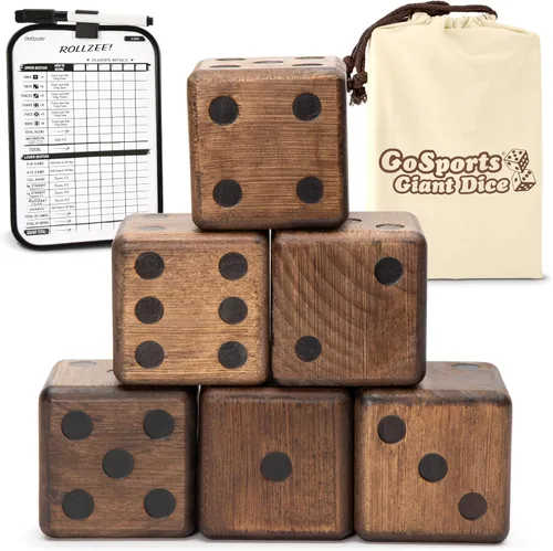 Miniatura 7 de GoSports Juego de dados gigantes de madera con marcador Rollzee y Farkle, incluye 6 dados, marcador de borrado en seco y bolsa de lona, elige dados