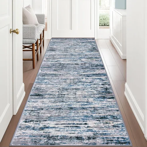 Miniatura 21 de Lansny Alfombra moderna abstracta de 2 x 5 pies, color negro, gris, blanco, lavable, alfombra de entrada para cocina, alfombra antideslizante suave