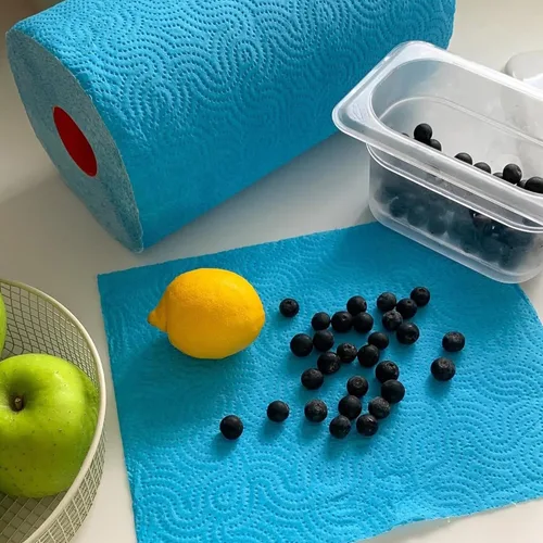 Miniatura 6 de Renova Paquete de toallas de papel azul, 1 rollo, 120 hojas, 2 capas, certificado FSC, sostenible y absorbente
