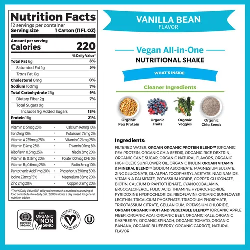 Miniatura 3 de Orgain Batido de proteína vegana nutricional orgánico, grano de vainilla (paquete de 12) barras de proteína vegana orgánica, masa de galletas