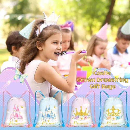 Miniatura 7 de Censen 24 piezas de bolsas con cordón, conjunto a granel, 12 x 10 pulgadas, bolsas de regalo con temática de princesa y príncipe, bolsas de regalo