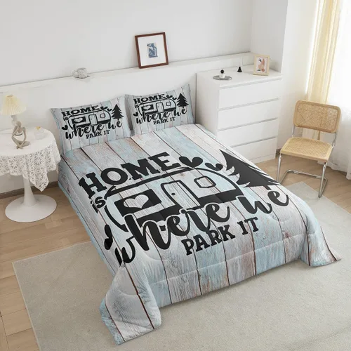 Miniatura 5 de Juego de edredón rústico de estilo granja para cama Queen, juego de cama divertido donde estacionamos, con 2 fundas de almohada, explore regalos