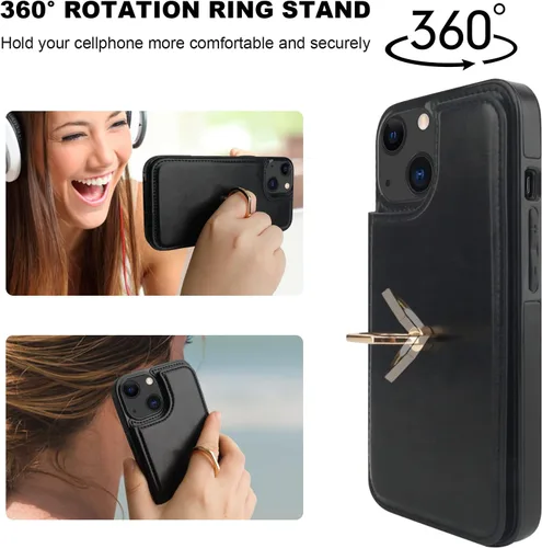 Miniatura 4 de ONETOP Funda tipo cartera para iPhone 13 con soporte para tarjetas, anillo de rotación de 360°, bloqueo RFID, doble cierre magnético, a prueba