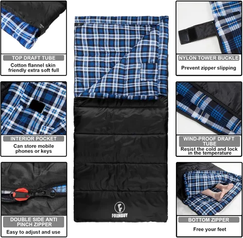 Miniatura 6 de Flannel Sleeping Bag for Adults Camping Machine Washable XL size. Waterproof & Warm Includes compression sack. Great for backpacking, hiking, or