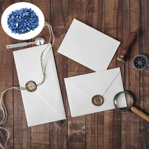 Miniatura 6 de NACHLYNN 600 cuentas de cera de sellado octágono, cuentas de sello de cera azul cielo con 1 cuchara de fusión y 4 velas de té para tarjetas