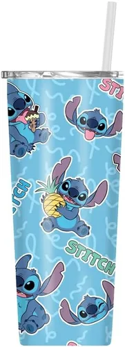 Miniatura 16 de Silver Buffalo Disney Lilo y Stitch Saludos desde Hawái con Scrump, Vaso de doble pared con forma de piña, 473 ml (16 oz)