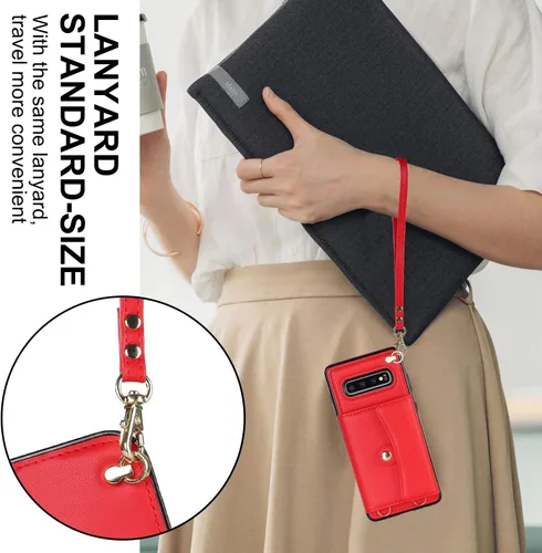 Miniatura 5 de Asuwish Funda de teléfono para Samsung Galaxy S10 Plus con bloqueo RFID, tarjetero y correa cruzada de muñeca, correa cruzada de cuero, accesorios