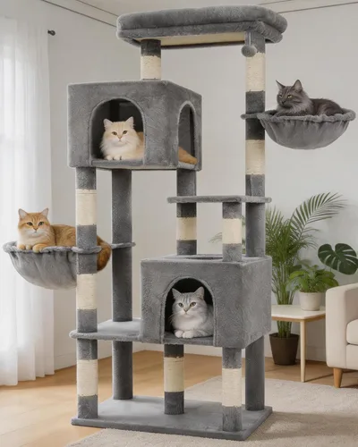 Miniatura 15 de Heybly 68.1" Cat Tree with Oversized Top Platform & Wide Base, Heavy Duty Cat Tower for Large Indoor Cats with 2 Condos, 2 Hammocks, 10 Sisal