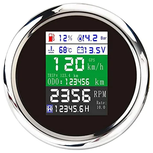 KAOLALI Velocímetro GPS ajustable multifuncional 6 en 1 medidor digital tacómetro voltímetro presión de aceite Nivel de combustible Temperatura del