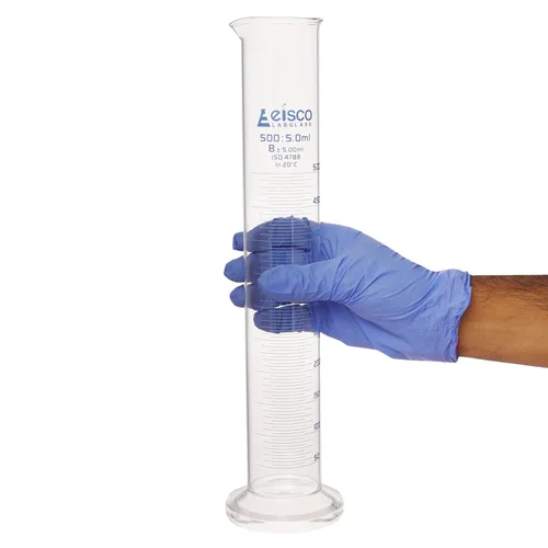 Miniatura 5 de EISCO Cilindro graduado, 16.9 fl oz - Tolerancia clase B ±5.0.0 fl oz - Base redonda - Graduaciones azules - Vidrio de borosilicato 3.3