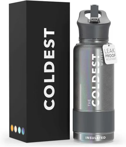 Miniatura 106 de Coldest - Botella para agua con tapa que incluye pajilla, térmica y metálica (acero inoxidable), para hombres y mujeres, color morado