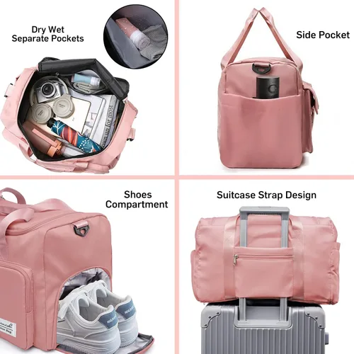 Miniatura 4 de Bolsa deportiva de gimnasio con compartimento para zapatos, bolsa de viaje con bolsillo separado seco húmedo para hombres y mujeres, bolsa de noche