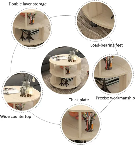 Miniatura 3 de Mesa auxiliar redonda moderna con almacenamiento, mesita de noche con estantes de 2 niveles, mesa de centro pequeña de madera con ruedas, mesa