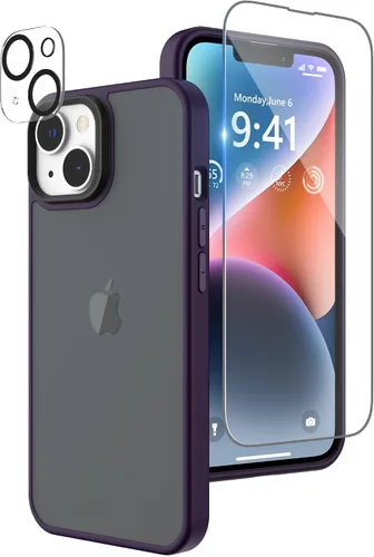 Miniatura 9 de Funda compatible con iPhone 14 con protector de pantalla, cuerpo completo, a prueba de golpes, con protector de cámara, translúcido mate, funda