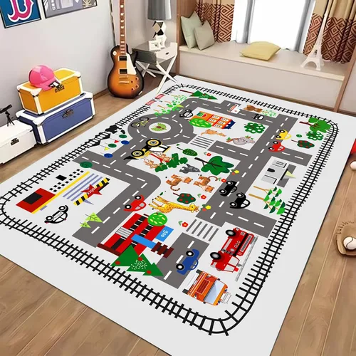Miniatura 14 de Tapete de juego de automóvil para niños, alfombra para sala de juegos, alfombra de tráfico de ciudad, alfombra de juego para piso, alfombra de juego