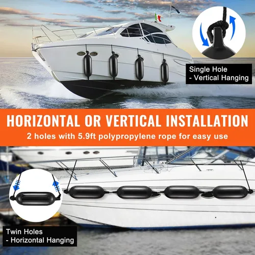 Miniatura 5 de VEVOR Boat Fenders, 5.5" x 20" Boat Bumpers for Docking, Inflatable Ribbed Fender with Center Holes, Marine Boat Dock Fender Bumper with Air Pump