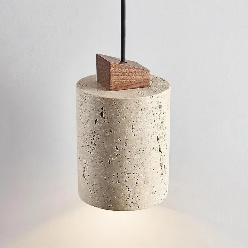 Miniatura 2 de Lámpara colgante moderna de cilindro creativo amarillo travertino sombra colgante lámpara nórdica retro de madera para comedor, bar, desayuno