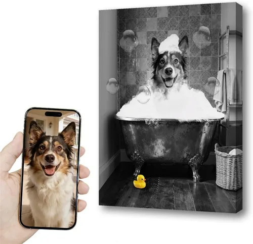 Miniatura 41 de Fotos personalizadas de mascotas en lienzo para pared Arte de baño personalizado Lindo perro gato en bañera Impresiones, divertidos animales Foto