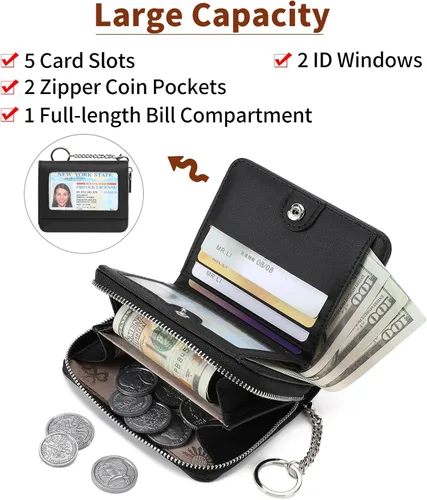 Miniatura 2 de GAEKEAO Billetera de cuero para mujer con bloqueo RFID, tarjetero compacto, pequeño, con ventana para identificación, bolsillo con cremallera