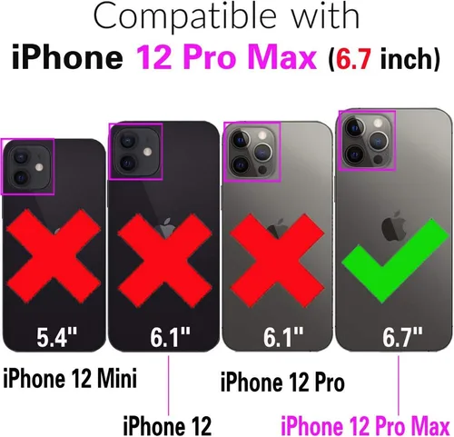Miniatura 2 de Funda compatible con iPhone 12 Pro Max 6.7 y protector de pantalla de vidrio templado, funda de cuero con tapa para iPhone 12promax 5G i 12s Plus