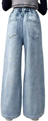 Miniatura 2 de Pantalones de mezclilla holgados para niñas y niñas, pantalones de mezclilla casuales de pierna ancha y cintura alta, talla 5-14 años