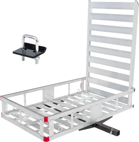 MaxxHaul 80779 Soporte de aluminio para silla de ruedas/movilidad con enganche – Cesta de carga de 50" x 29.5" con barandas laterales altas y rampa