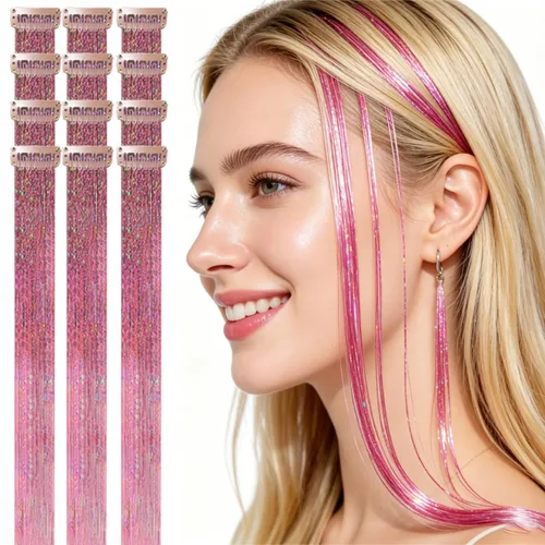 Miniatura 22 de Celinebella 6 extensiones de cabello con clip de mezcla de color rojo, plateado y azul, 6 unidades, resistentes al calor, para mujeres, 17-Azul