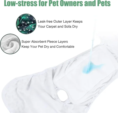 Miniatura 4 de Wegreeco Pañales lavables para perras (3 unidades) – Altamente absorbentes, para perros en celo o micción excitable (azul, verde, rojo a cuadros, S)
