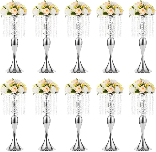 Miniatura 12 de 2 piezas de 54 cm de alto soporte de flores de cristal para boda, camino de flores de plomo, soportes de flores centrales de metal para mesas