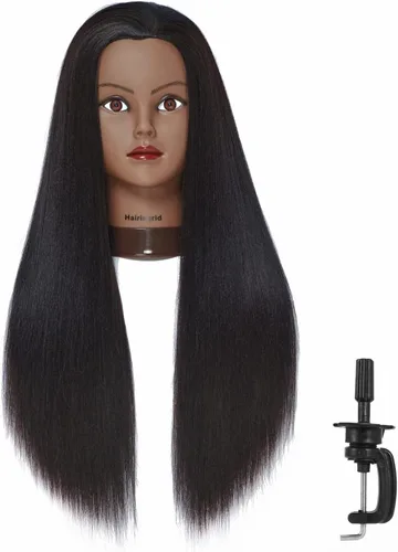 Miniatura 20 de Hairingrid Cabeza de maniquí de 26 a 28 pulgadas, para entrenamiento de peinado, cosmetología, cabeza de muñeca, pelo de fibra sintética y soporte