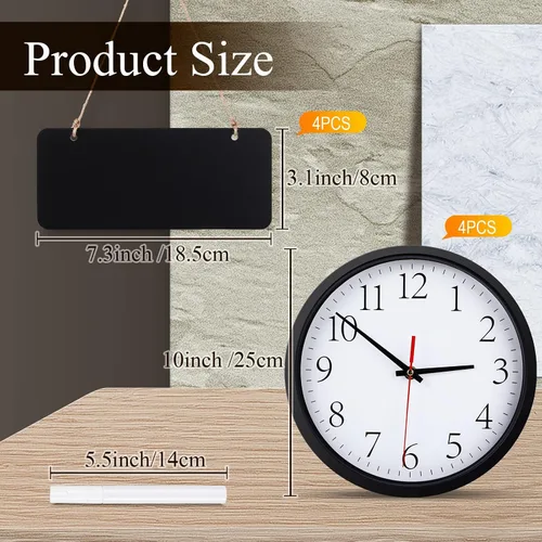 Miniatura 3 de Relojes de pared silenciosos con pizarras y marcador, relojes redondos de varias zonas horarias a pilas para el hogar, cocina, escuela, oficina