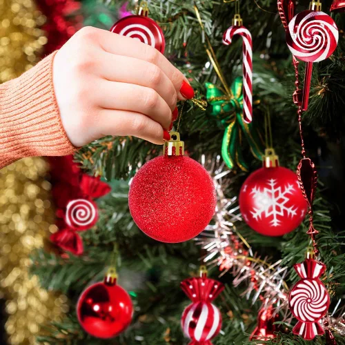 Miniatura 4 de 36 piezas de adornos de Navidad, adornos de Navidad de plástico irrompibles MOYEE para árbol - decoraciones de Navidad de bastón de caramelo, Rojo