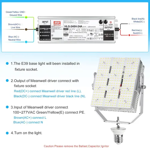 Miniatura 4 de BBESTLED Kit de reacondicionamiento de caja de zapatos LED de 240 W, E39 Mogul Base LED luces de cancha deportiva, luces de poste ETL, accesorio