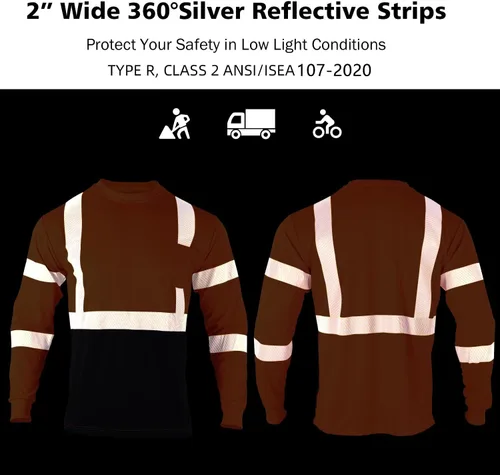 Miniatura 5 de VENDACE 3 piezas de camisetas de seguridad reflectantes de alta visibilidad de manga larga para trabajo en construcción para hombres Clase 3