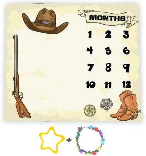 F-FUN SOUL Western Cowboy - Manta mensual de hitos de 48 x 40 pulgadas, manta de bebé, botas de pistola, sombreros, manta de guardería para regalos